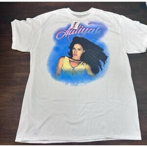 Aaliyah T-Shirt White Airbrush Look Men's Size Large L New Bet